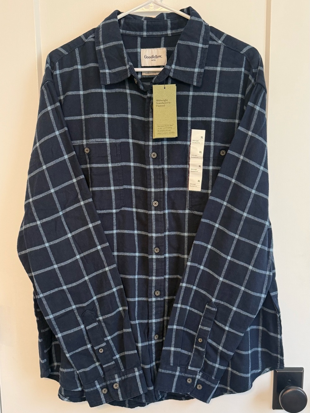 NWT Goodfellow Midweight Flannel LS Button-Down Shirt Windowpane Plaid Size XL